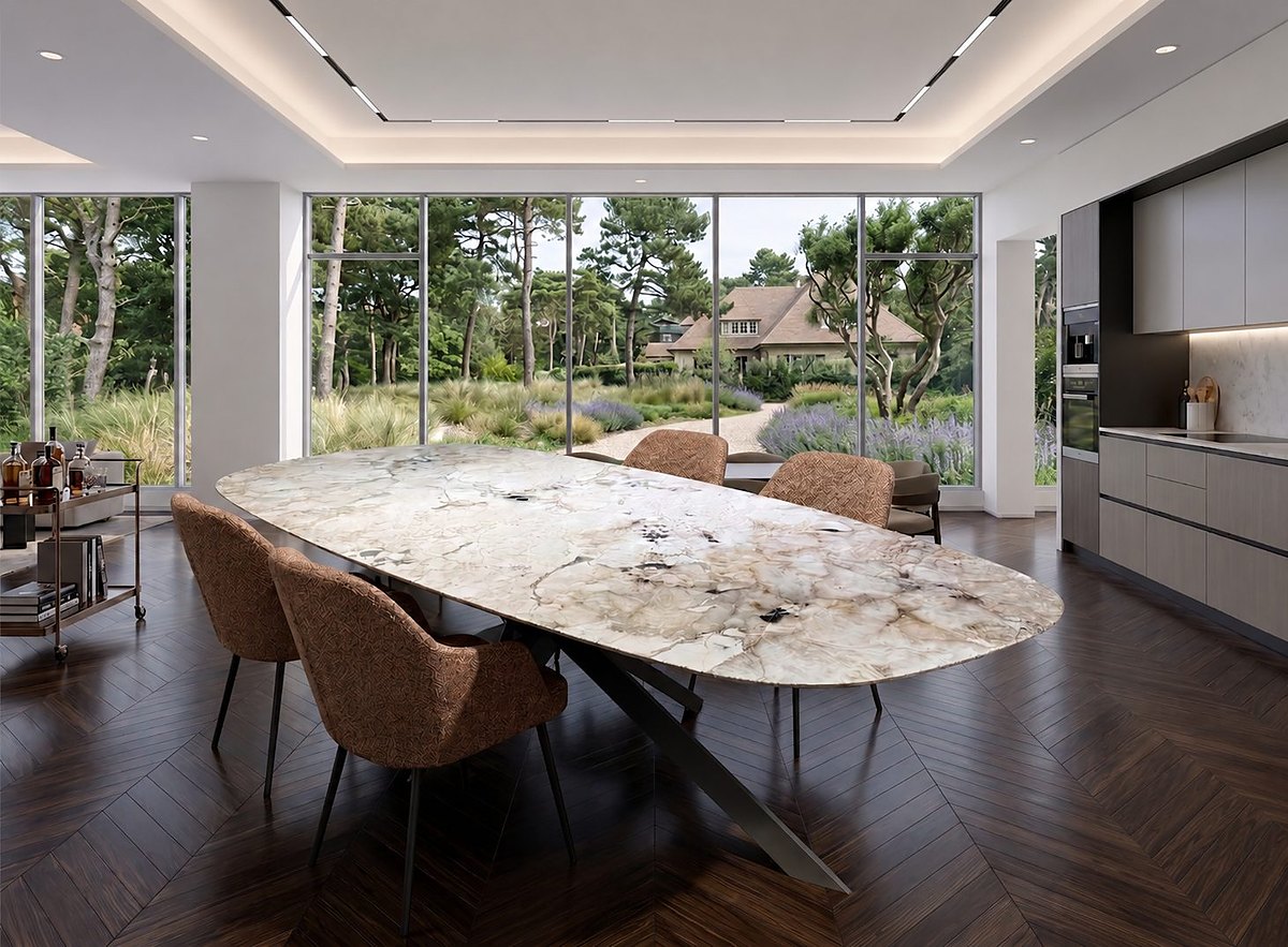 Table céramique COLOMBUS — Versatile · Stone 01 asymétrique · Cer 40 M Spirit of Tasmania mat