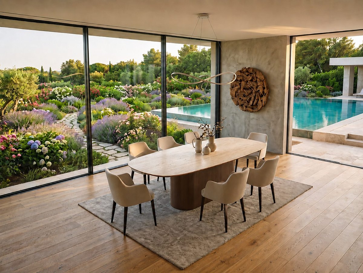 Table céramique COLOMBUS — Atlas wengé · Tonneau · Cer 888 Travertin Prestige