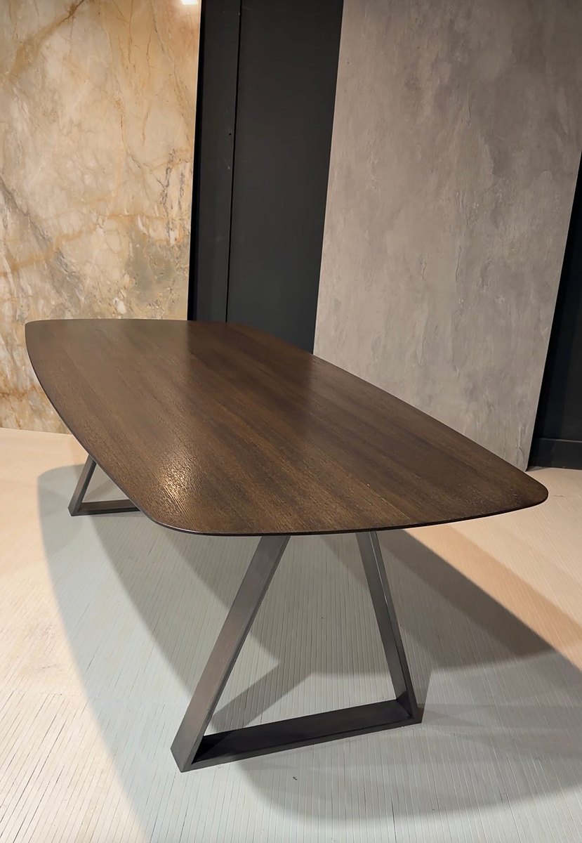 Table céramique COLOMBUS — Topaze · Tonneau · plateau chêne wengé